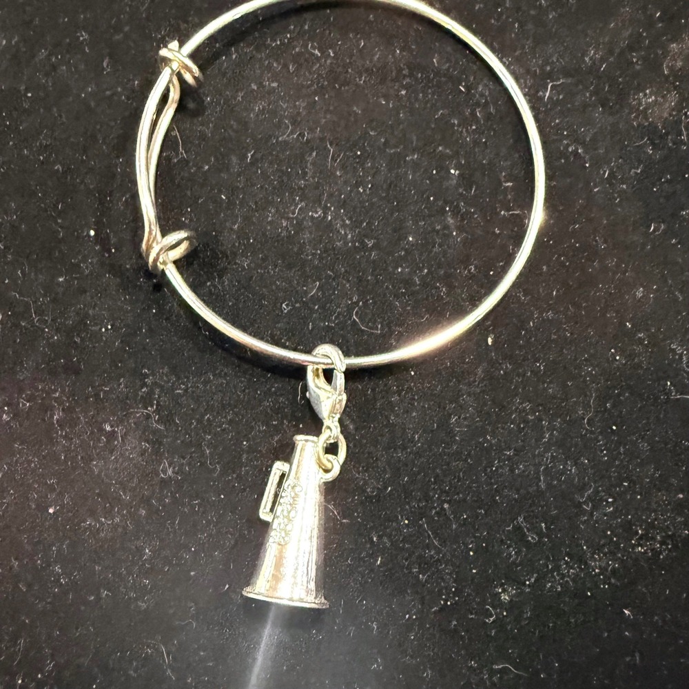 Silver Cheer Megaphone Charm Expandable Wire Bangle Bracelet Adjustable‎ Spirit